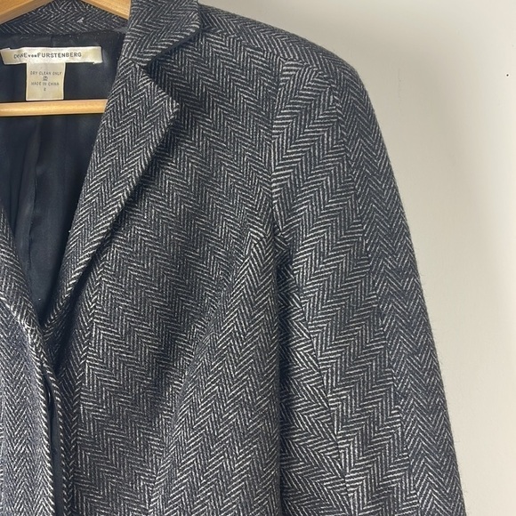 DIANE Von Furstenberg DvF Herringbone Tweed Jacket Georgica Grey Size 2 - Picture 5 of 16